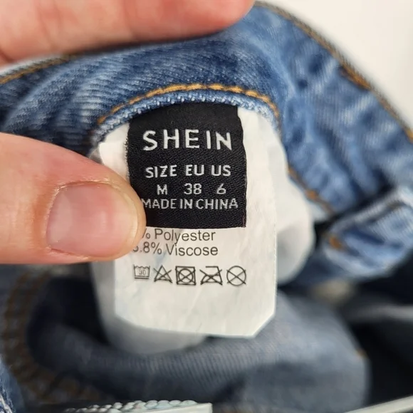 High Rise Wide Leg Jeans Distressed Denim Light Wash Shein Size 30 - Picture 3 of 8